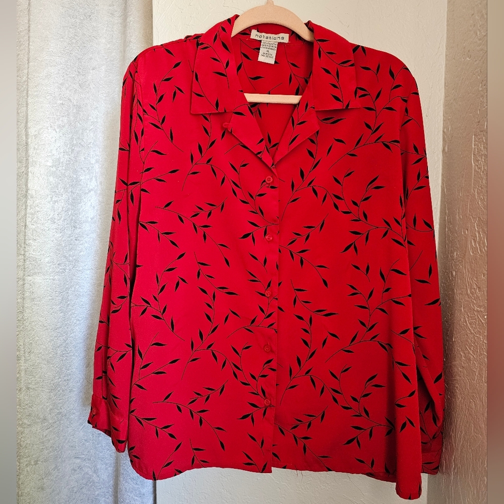 Notations red button up with black pattern, size XL, Office top